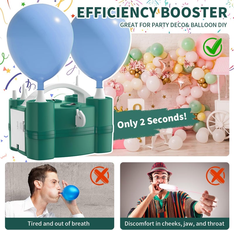 LooLaa Balloon Pump 3-in-1 Electric Air Pump for All Balloons& Inflatables, Triple Inflating Ports for Latex 260q Foil Mylar Balloon Inflation, Quick-Fill Inflator Deflator for Pool Floats Air Beds - Image 4
